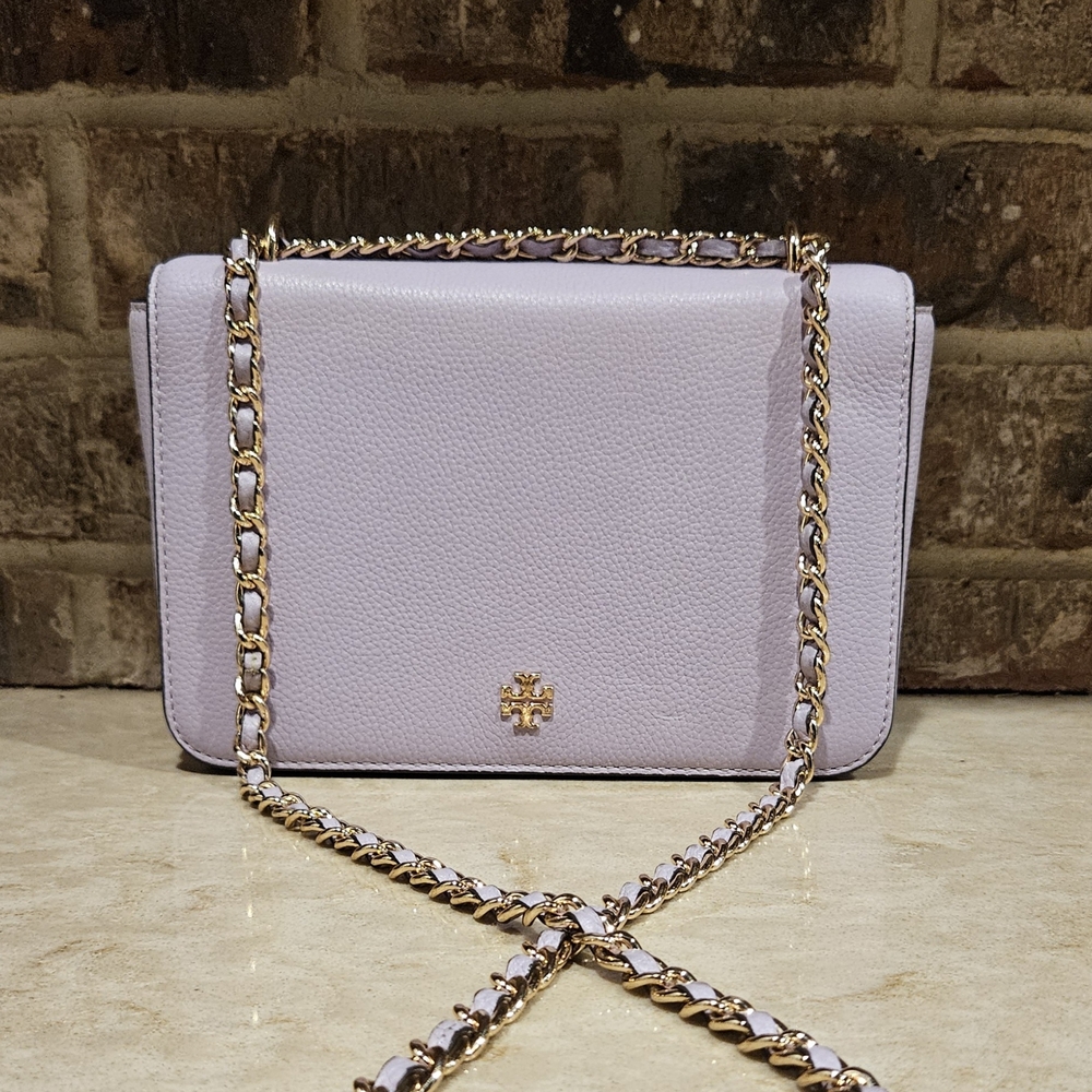 Tory Burch Emerson Leather Adjustable Chain Lilac Lavender Purple Bag Purse